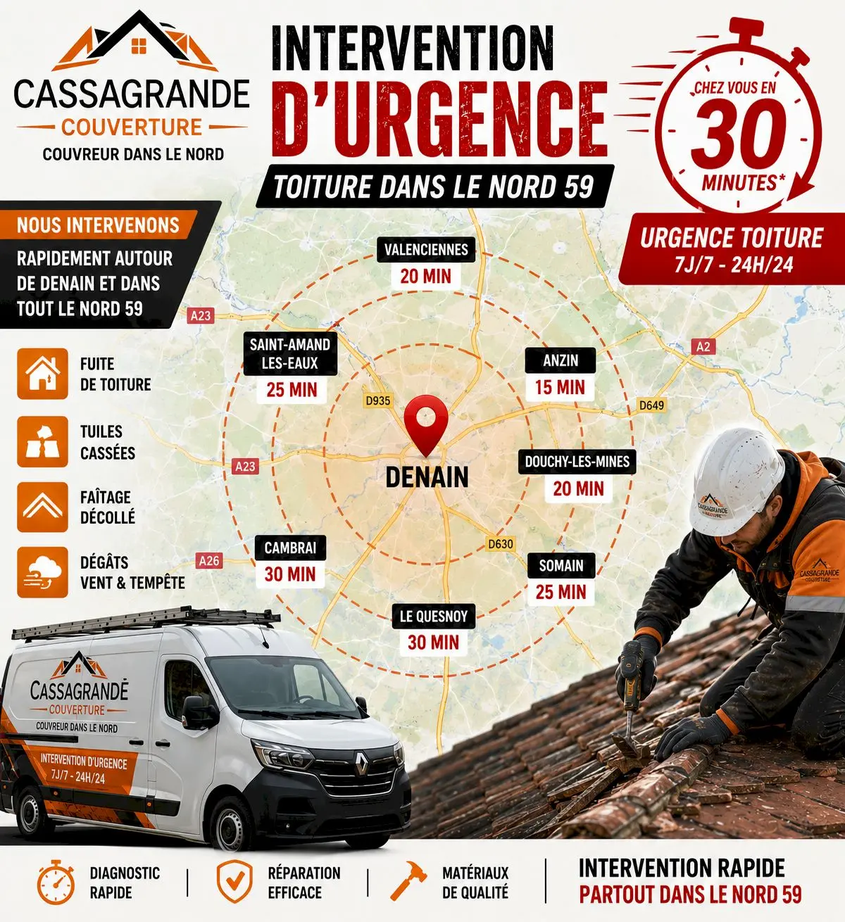 Réparation toiture urgence Nord 59